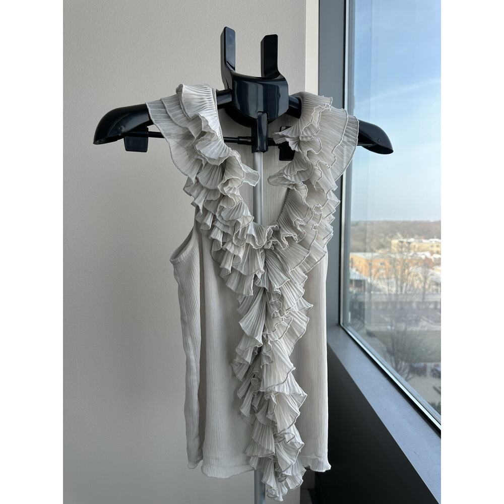 Ruffled V-Neck Sleeveless Blouse - Light Gray